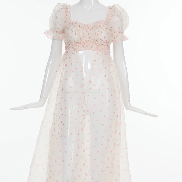 Selkie La Fraise Strawberry Print Silk Gauze Boudoir Dress - XS / NWOT - Picture 4 of 9